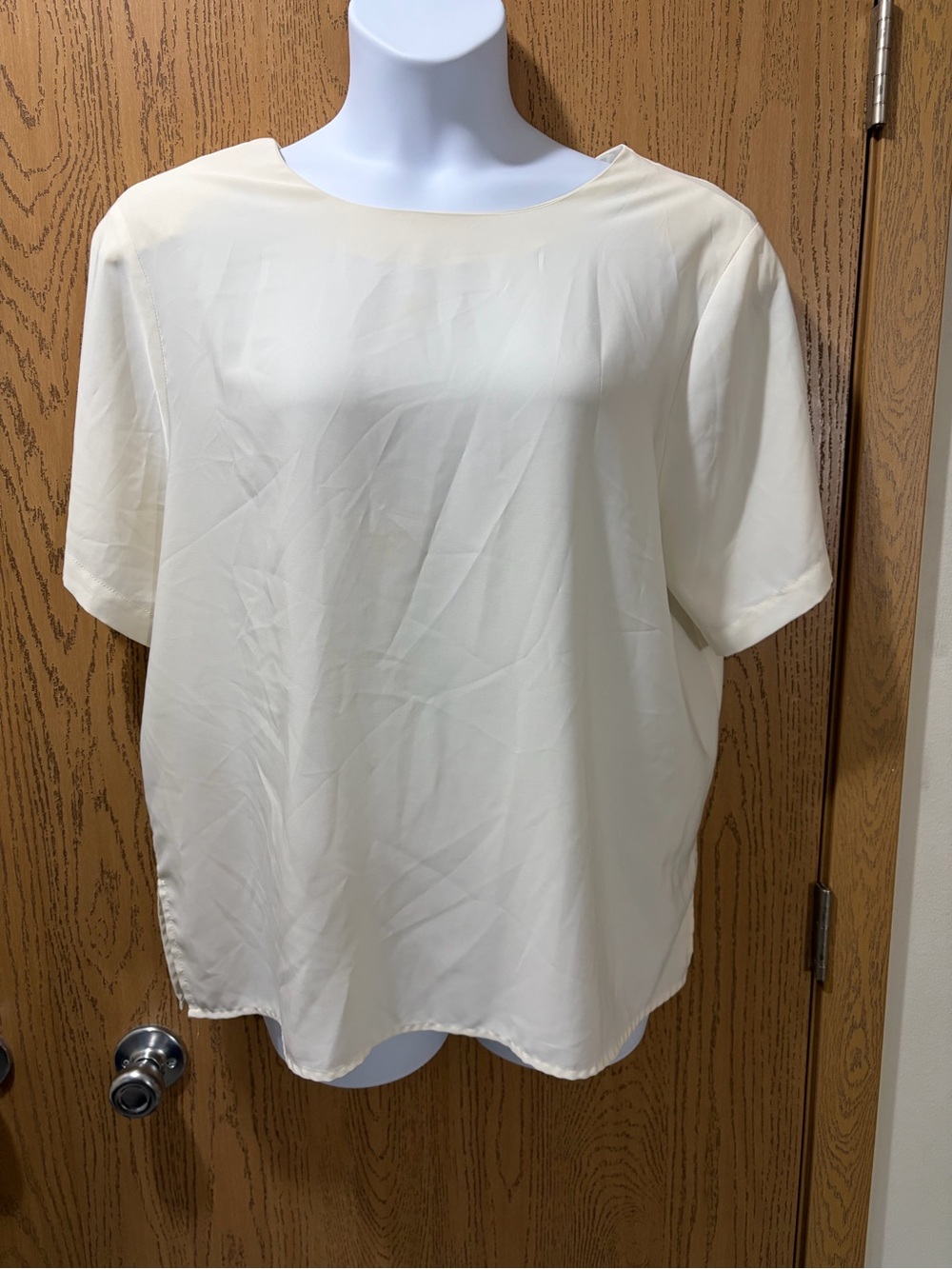 Notations 1X Ivory Cream Short Sleeve Blouse Boat Neck Business Casual Top
